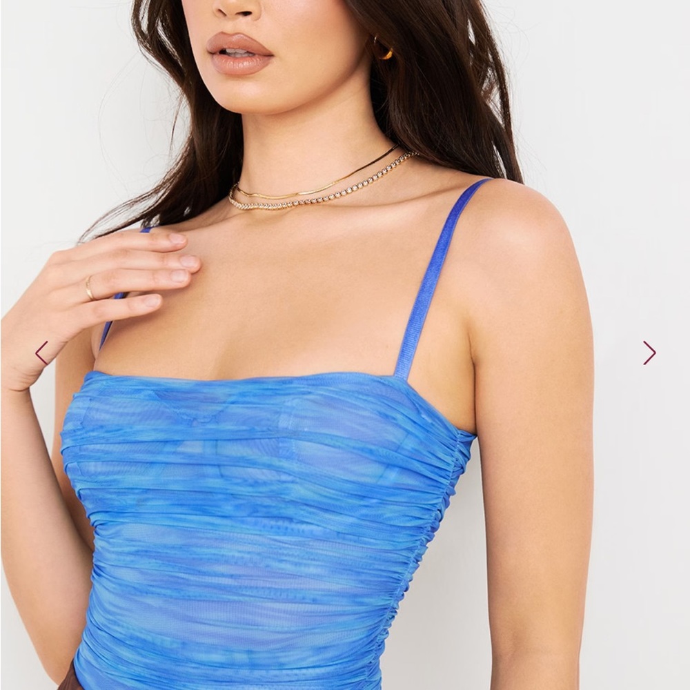 House of CB - Pearl Ruched Mesh Body Suit - Sky Blue